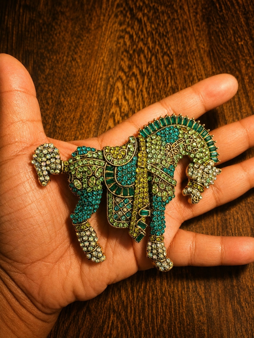 NWOT Green and Teal Horse Crystal Brooch - Women's Jewelry